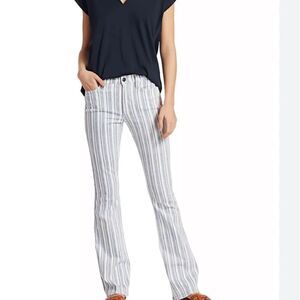 Frame Denim Blue and White Striped Flare Jeans